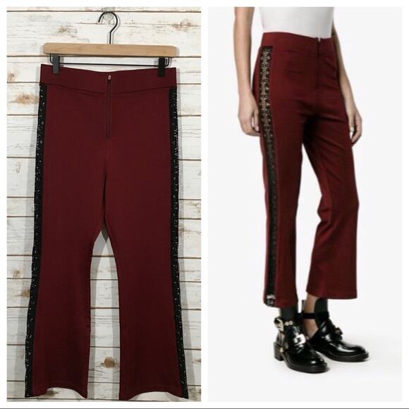 NWT Ganni Bootcut Lace Panel Trousers - Burgundy - XS* - Picture 1 of 16